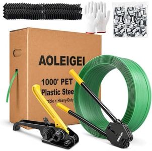 Banding Strapping Kit, 5/8” x 1000’ Heavy Duty Pallet Strapping Kit >1500lbs Tensile Strength, Includes Banding Tool Tensioner & Sealer, 200 Metal Seals, Corner Protectors & Dispenser Box