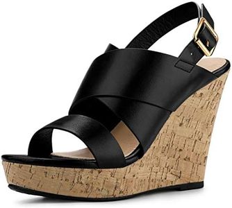 Allegra K Women's Wood Wedges Platform Black Wedge Sandals - 10 M US