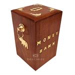 DECORIZE® Handicraft Wooden Money Bank, Large Piggy Bank Wooden 8 x 5 inch for Kids and adults