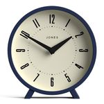 Jones Clocks® 'Venus' desk clock - modern round design in blue, stylish retro look for shelf, table, mantel or bedside