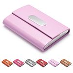 FACATH Business Card Holder for Women, PU Leather & Stainless Steel Business Name Card Holder Wallet Credit Card Metal Pocket Business Card Carrier with Magnetic Shut - Pink