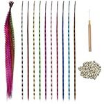 Tibapla Synthetic Hair Extension Kits, 20/30 Pcs Colourful Feather Hair Extensions, 40cm with Silicone Lined Micro Rings and Crochet Hook for Women Girls Cosplay Party Festival Christmas Halloween (30pcs set)