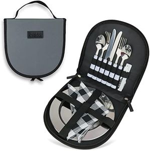 Camping Silverware Set with Case, 11 Pcs or 23 Pcs Camping Mess Kit with Stainless Steel Plates, Picnic Set for 2 Or Picnic Set for 4, Travel Silverware Set (Grey, 2 People)