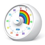 Visual Timer for Kids, 60-Minute Countdown Timer for Classroom Office Kitchen, Desk Timer Kids Time Management Tools with Silent Operation, Pomodoro Timer Rainbow Pattern White (White)