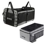 DOUBLE R BAGS Multi Compartments Collapsible Portable car Accessories for Trunk Dicky Organizer for Garage, SUV, Cars, Minivan (Grey Seat + Trunk Combo)
