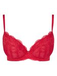 Ann Summers Sexy Lace Planet Plunge Bra for Women with Underwire Padded Cups and a Charm Detail - Ladies Bras - Women's Everyday Bras - Push up Bra - Removable Pads - Padded Bra Red