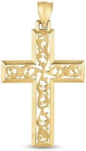 Jewelry Affairs 14K Yellow Gold Vine Cross Charm Pendant