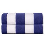 Sweet Needle Beach Towels for Adults Pack of 2 - Royal Blue-White Cabana Striped Classic - 100% Cotton Terry Ringspun Pool Towel, Quick Dry, Super Absorbent Swimming large towel, 76x152 cm