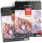 ARTEZA Drawing Paper Pad, 9 x 12 Inches, Pack of 2, 80 Sheets Each, Spiral Bound Artist Drawing Books, Durable Acid Free White Sketch Paper