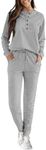 KIRUNDO Womens Sweatsuits 2 Piece Set 2025 Fall Winter Button Henley Sweatshirt Drawstring Pants Lounge Sets with Pockets(Grey, Small)