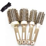 4 Size gold Round Hair Brush Set, Durable Ceramic Iron aluminium tube gold Hair Brush, Detangling Hair Comb for Men or Women Hair Blow Drying Curling Styling