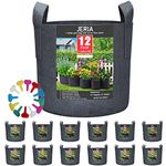 JERIA 12-Pack 5 Gallon, Vegetable/Flower/Plant Grow Bags, Aeration Fabric Pots with Handles (Black)