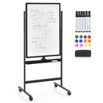 CASART Flip Chart Easel Whiteboard, Double-Sided Magnetic Dry Erase Board with Stand, Eraser, Magnets & Makers, Height Adjustable Mobile Whiteboard for Office Classroom (Black, 60 x 90cm)