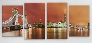 4 Panel 131x 60cm Panoramic Canvas Wall Art Painting of London Skyline City Scape Large for Your Living Room Canvas Prints - Pictures