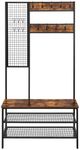 Vasagle Coat Rack, Coat Stand with Grid Wall, Shoe Rack, Hall Tree, 2 Mesh Shelves, Hooks, 185 cm Tall, Lots of Storage Space, Easy to Assemble, Industrial Style, Rustic Brown