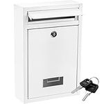 DEAYOU Locking Mailbox Wall Mounted, Drop Box with Key Lock, Weatherproof Secure Mail Box, Galvanized Steel Cover Metal Dropbox with Slot for Envelope, Letter, Outside, Home, Office Business, White