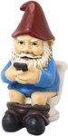 Sunnydaze 9.5-Inch Cody The Garden Gnome on The Throne Reading His Phone - Funny Lawn Decoration