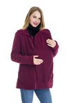 Smallshow Women's Fleece Zip Up Maternity Baby Carrier Hoodie Sweatshirt Jacket, Wine (2 in 1), Medium