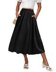 Hotouch Women's Skirt Long Polka Dot Maxi Skirt Elastic Waist Chiffon Midi Skirt Summer Elegant Pleated Skirt with Pockets S-XXL, black A, M