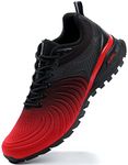 Kricely Mens Trail Running Shoes Breathable Lightweight Hiking Trekking Trainers Walking Shoes Black Red 12.5