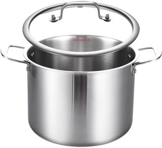 DELARLO Tri-ply Stainless Steel 20QT Stock Pot, Compatible with All Stoves Up to 600℉, 18/10 Induction Big Cooking Pot with Lid, Fast & Even Heating, Durable Large Soup Pot