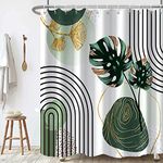 Ruelvth Mid Century Shower Curtain, Modern Boho Green Leaves Shower Curtain for Bathroom Waterproof Abstract Arch Emerald-green Shower Curtain Set with Hooks, 72x84 Inch