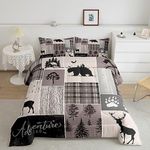 Erosebridal Rustic Patchwork Comforter Full,Country Cabin Bedding Set for Kids Teens Adult Checkered Buffalo Plaid Comforter Set Bear Deer Duvet Insert Woodland Wildlife Quilt Farmhouse Decorations