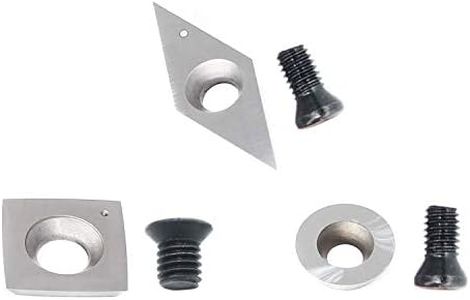 3pcs Carbide Turning Inserts Cutters Set for Indexable Lathe Turning Tool Holder Insert Replacement of Round 12mm Square 15mm Diamond 32mm with Sharp Point Fit for AT03 Woodturning Tool Set