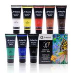 Artecho Professional Acrylic Paint Set, 8 Primary Colors (120ml / 4.05oz) Tubes, Art Craft Paints for Canvas, Rock, Stone, Wood, Fabric, Art Supplies