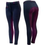 Astile Equestrian Horse Riding Ladies Soft Stretchy JODPHURS/Jodhpurs JODS JODHPHURS (Navy/Purple, UK 6 (Waist 24''))