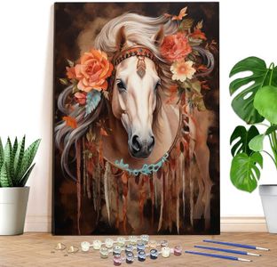 Reofrey Paint by Numbers Kit for Adults Horse- 40x50cm Canvas,Animal Paint by Number - Acrylic Paint Set - Relaxing DIY Art for Beginners & Experts - Home Wall Decoration