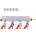 MRbrew Gas Manifold, CO2 Gas Distributor, 5/16'' Barb Fitting Beer Kegerator Splitter, 4-Way Air Distributor with Integrated Check Valves & Hose Clamps