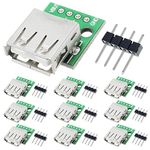 DAOKAI 10 Pcs USB Type A Female to DIP Adapter 2.54mm 4 Pin USB 2.0 Type A Socket to DIP Converter Breakout Board for DIY Power Supply with 40 Pin Header