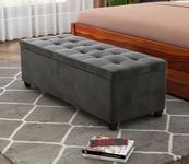 MTK WOOD PLAZA Velvet Upholstered Storage Ottoman Bench Couch pouffe 2seater Sofa Footstool bedend Settee for livingroom Bedroom (Dark Grey)