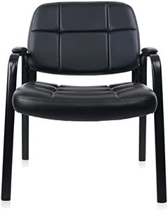 CLATINA Big & Tall 400 lbs Waiting Room Guest Chair, Leather Office Reception Chair No Wheels with Padded Arms for Elderly Home Desk Conference Room Lobby Side Salon Clinic, Black