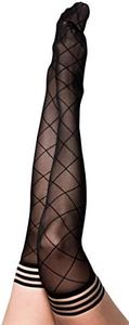 Kixies Womens Anna Sheer Black Diamond Thigh Highs, D, Black