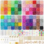 ALinmo 18000PCS 96 Colours Clay Beads for Bracelet Making Kit Flat Round Polymer Clay Beads Spacer Heishi Beads for Jewelry Making with Pendant Charms Kit Letter Beads and Elastic Strings