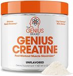 Genius Micronized Creatine Monohydrate Powder, Post Workout Supplement, Unflavored - 100% Naturally Flavored & Sweetened - Supports Muscle Building, Cellular Energy & Cognitive Function – 170g