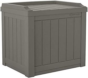 Suncast Small SS601ST 22 Gallon Resin Deck Storage Box with Seat, Stoney