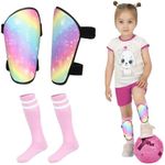 Kids Soccer Shin Guards, JAOBHAHY 4pcs Soccer Shin Pads and Toddler Soccer Socks Set for Girls, EVA Padding Reduces Impact and Injury for Kids Shin Suards Soccer Age 3-5 4-6 5-8