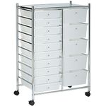 VonHaus Storage Trolley, 15 Drawer White Wheeled Makeup Trolley, Durable Storage with Plastic Drawers, Chrome Frame, Storage Panel & 360° Wheels, Versatile Organiser for Bedroom, Bathroom, Home Office