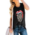 Fuyxxmer Women Red Lip Leopard Tongue Graphic Print Tank Top Round Neck Sleeveless Tee Shirt for Women