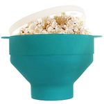 Microwave Popcorn Popper Collapsible Silicone Poppcorn Bowl - Reuable- No Oil Needed (Turquoise)