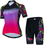 JPOJPO Women's Cycling Jersey Set Short Sleeve with 5D Padded Bike Shorts Breathable Quick-Dry Shirt 3-Pockets, Cu0116, Medium