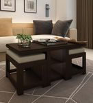 Unique Woodcraft Sheesham Wood Coffee Table with 2 Nesting Stools and Shelf Storage Multipurpose Teapoy Table Sofa Table for Living Room Home and Office (Walnut Finish)