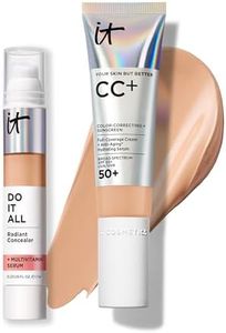 IT Cosmetics CC+ Cream with SPF 50+ Natural Finish Full Coverage Foundation (Neutral Medium - 1.08 fl oz) & Do It All Radiant Concealer Multivitamin Serum Makeup (310 Medium Warm - 0.2 fl oz)