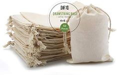 Muslin Bags Drawstring Cotton Bags, Organic Cotton Fabric Bags -50 Pcs 4 by 6 Inch - Natural Cloth Bags Sachet Bags with Drawstring for Party Wedding Home Storage and DIY Craft