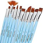 Artist Paint Brushes Set - 12 Professional Paint Brush Set for Face and Body Painting, Acrylic, Watercolor & Oil Paint, Wood Handles No Shed Nylon Bristles, Fine Round Pointed Flat & Fan, Art Supplies