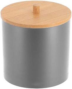 EVIDECO French Home Goods Gray Cotton Pad and Q-Tip Holder Padang with Bamboo Top - Organize in Style, Bathroom Vanity Organizer