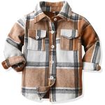 Yaopelky Toddler Boys Flannel Plaid Shirt Kids Long Sleeve Button Down Jacket Lapel Pocket Top Regular Fit Casual Fall Clothes (5-6 Years, Brown)